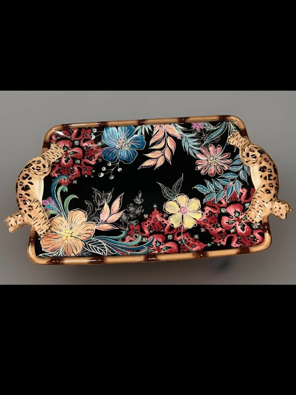 Certified International Somerville Studios Leopard Handle Ceramic Serving Tray